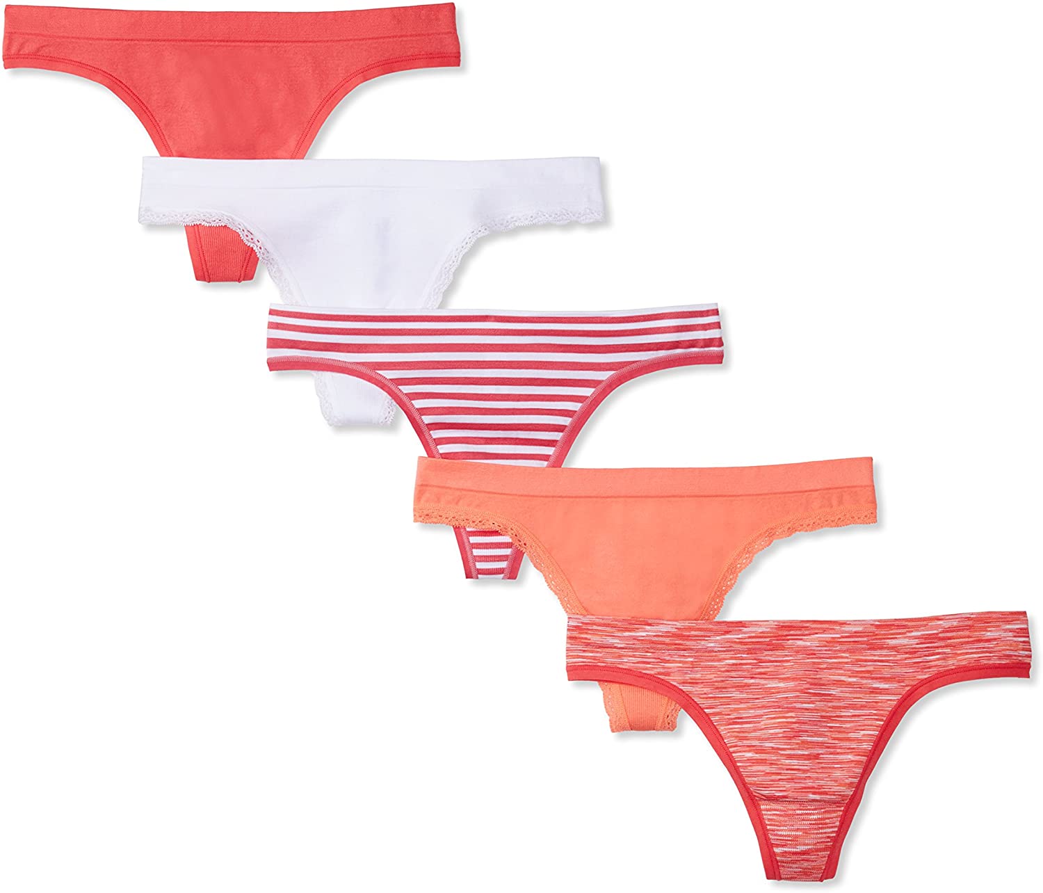 Price:$20.00    Amazon Brand - Mae Women's Seamless Thong, 5 pack, Pink Multi, X-Large  Clothing