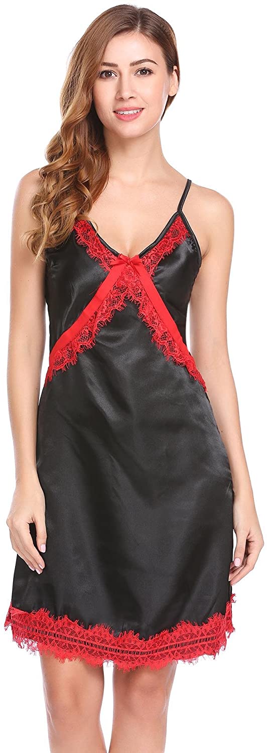 Price:$15.99 ADOME Lingerie Womens Satin Chemise Nightgown Spaghetti Strap Sexy Sleepwear at Amazon Women’s Clothing store