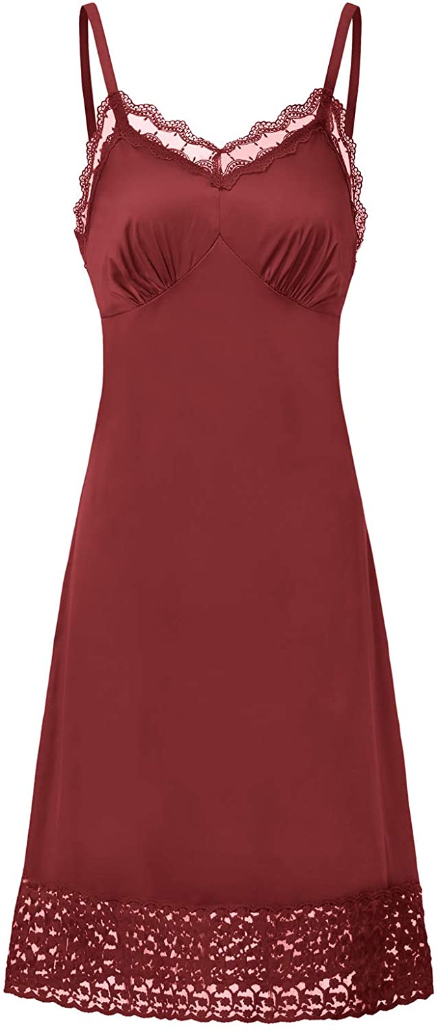 Price:$18.99 Full Slip Cami Dress for Women Wine Lace Slip Lingerie Sleepwear, S at Amazon Women’s Clothing store