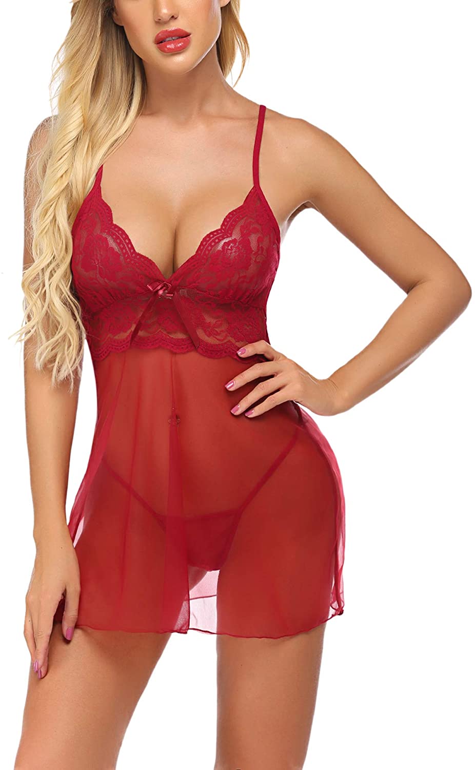 Price:$14.99    Avidlove Lace Babydoll Lingerie Sexy Mini Chemise Mesh Wedding Nightie Bridal Nightdress(Valentines Red,XXL)  Clothing