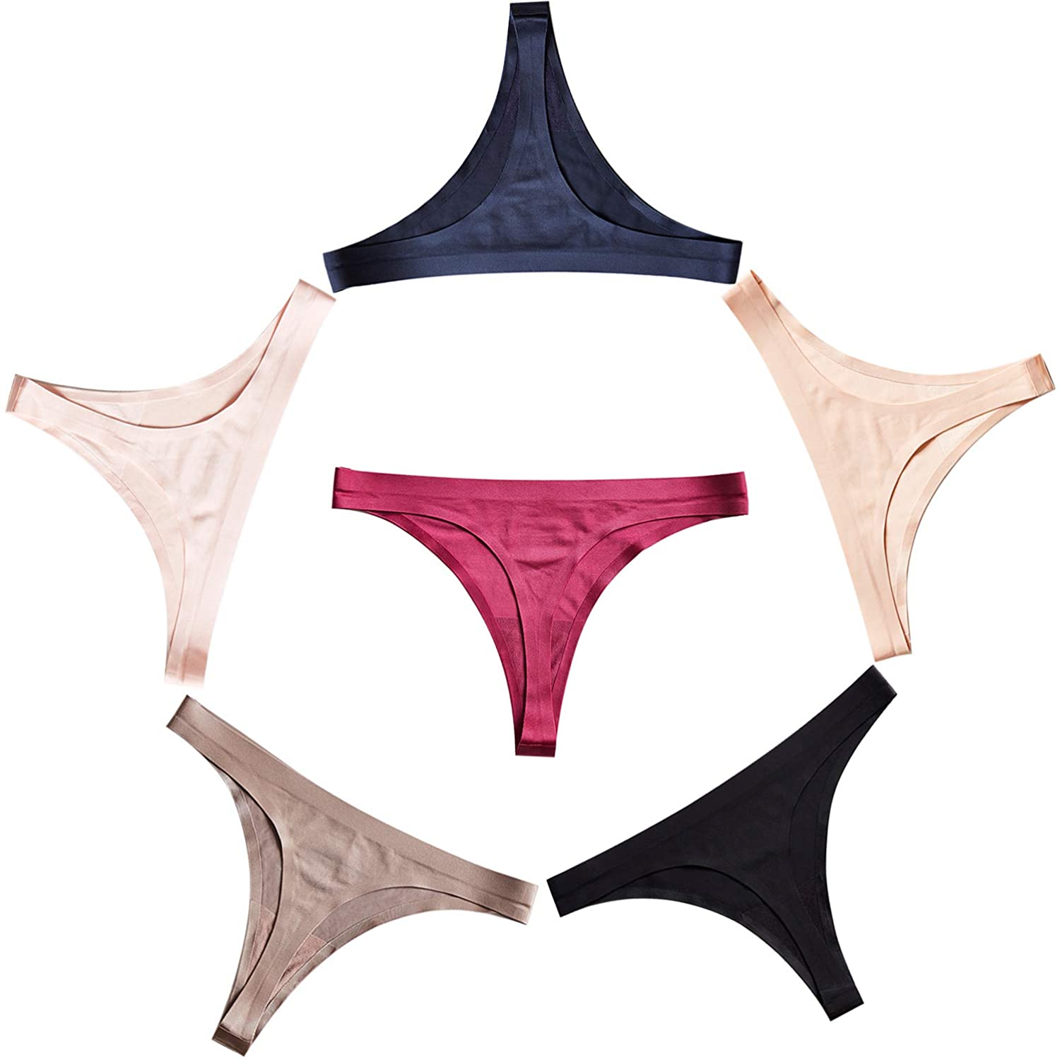 Price:$18.99    AusFeLin Seamless Thongs for Women 6 Pack No Show Invisible Thong Lingerie Lce Silk Breathable Comfy G-String Underwear Panties  Clothing