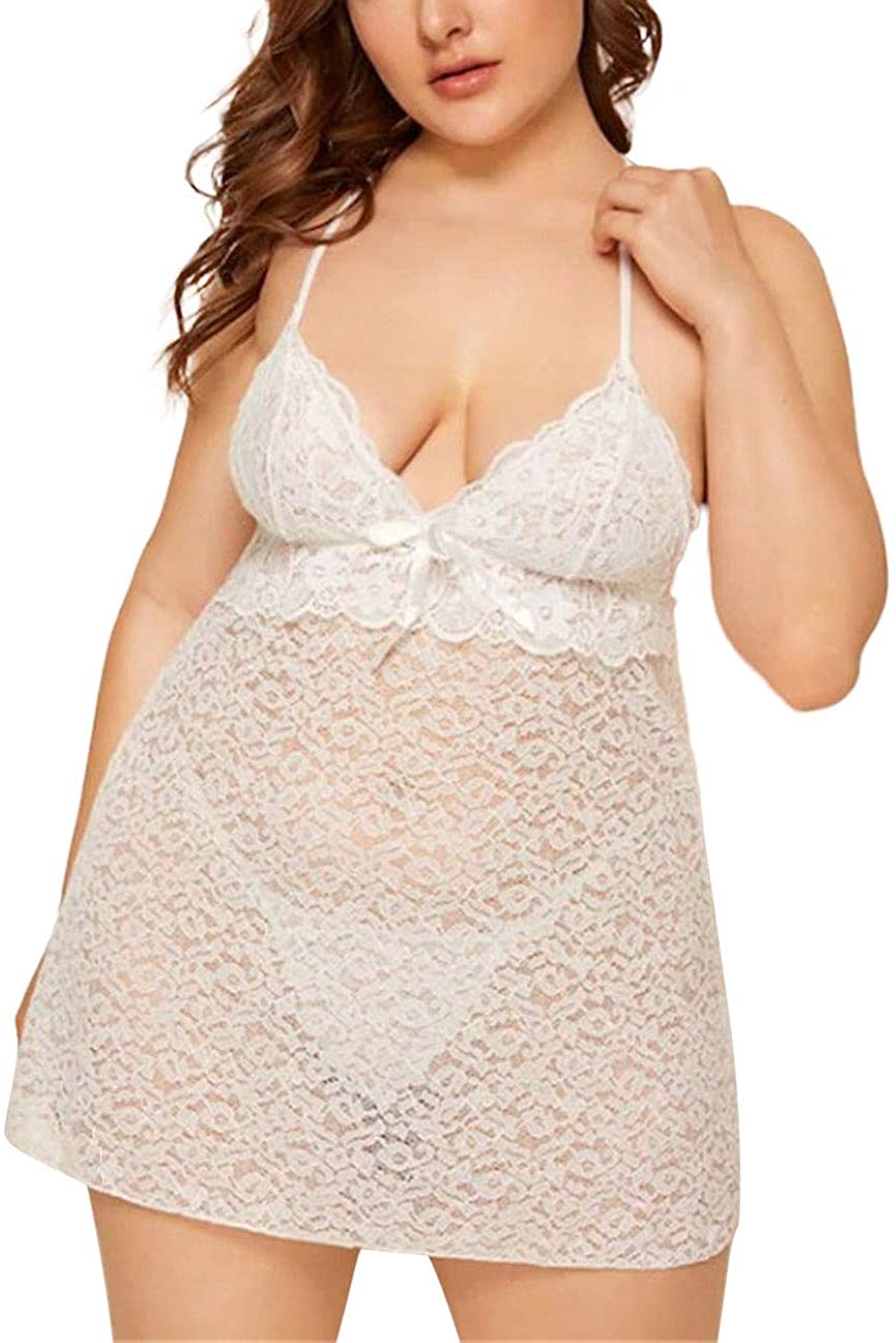 Price:$16.99 PARTY LADY Women Plus Size Lingerie Lace Babydoll Strap Chemise Halter V Neck Sleepwear at Amazon Women’s Clothing store