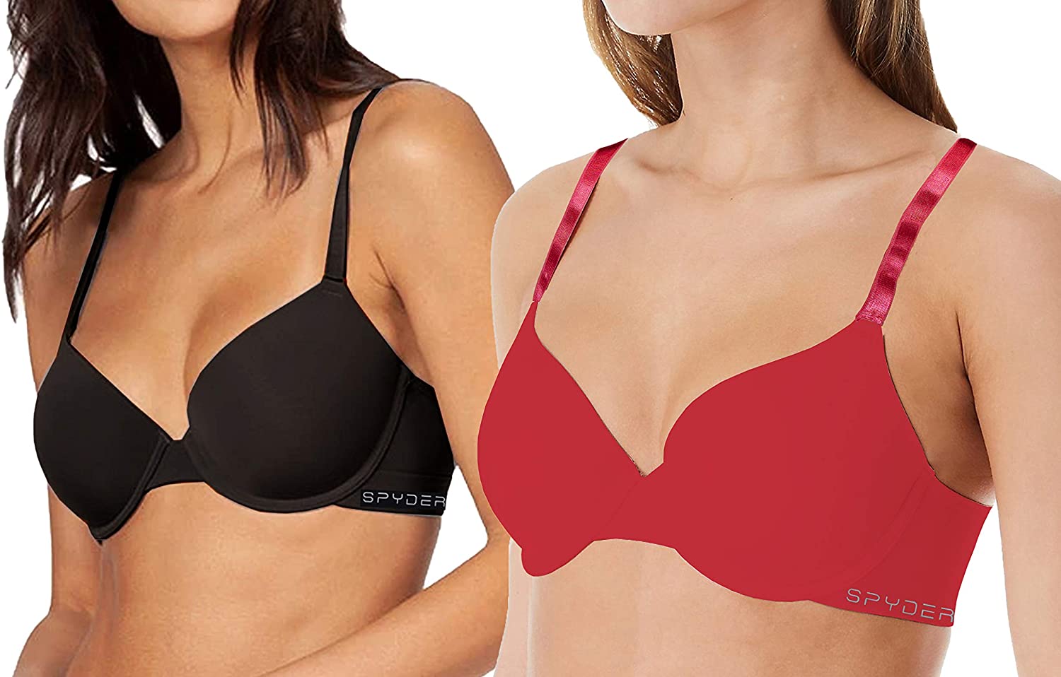 Price:$12.99    Spyder Women's 2-Pack Laser Cut Silicone Logo Wing Full Coverage Underwire Push Up Bra  Clothing