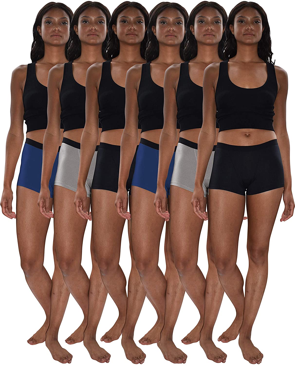 Price:$16.99 Sexy Basics Women's 6 Pack Modern Active Boy Short Boxer Brief Panties at Amazon Women’s Clothing store