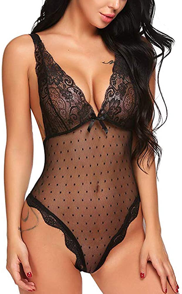 Price:$12.98 YIKAYI Women Teddy Lingerie Sexy Underwear One Piece Babydoll Mini Bodysuit Black at Amazon Women’s Clothing store