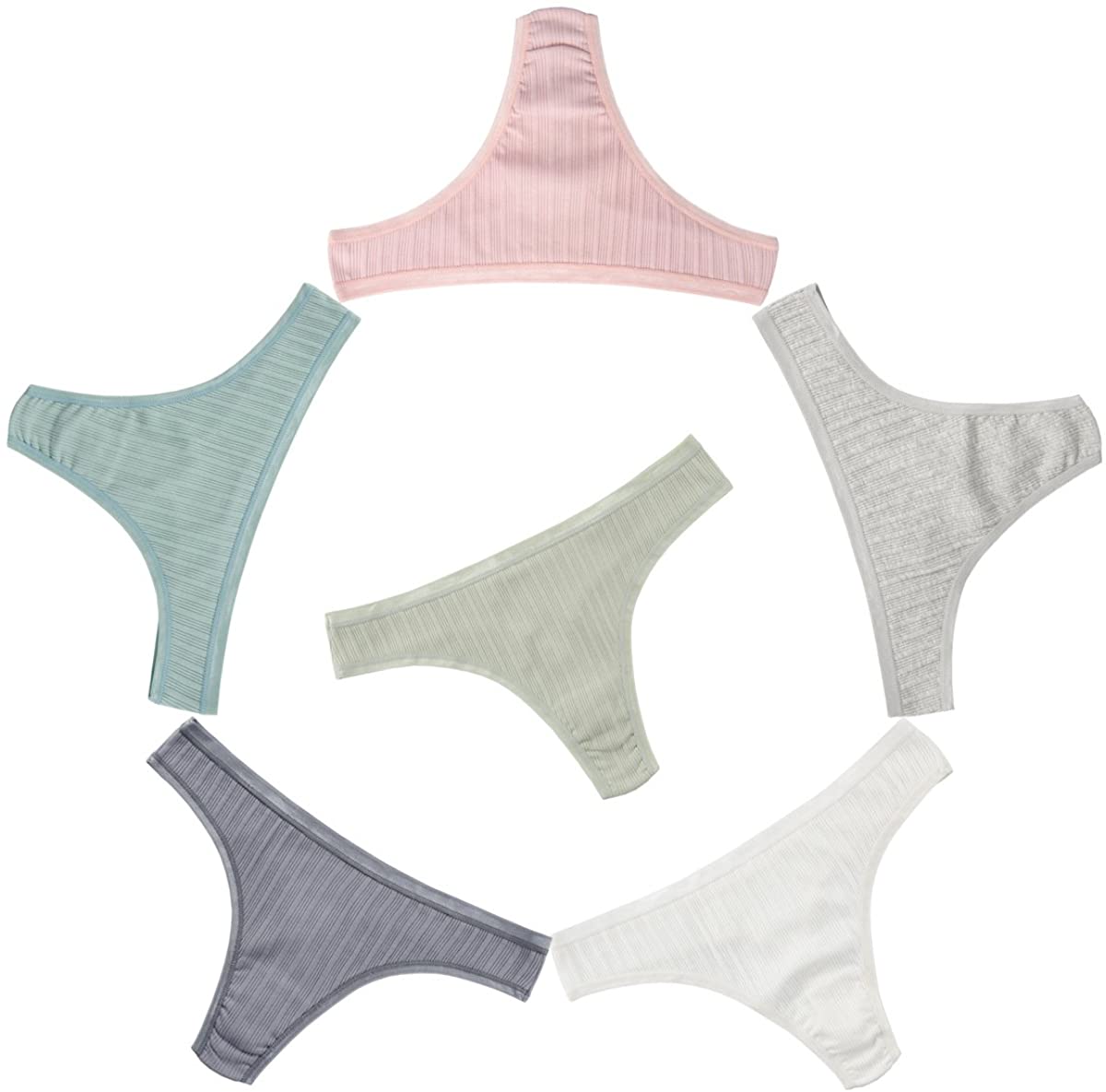 Price:$11.99    Knitlord 6 Pack Women's Thongs Underwear Cotton Breathable Panties Hipster Bikini  Clothing