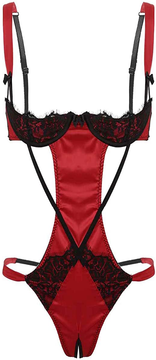 Price:$21.95 Oyolan Womens Lingerie Lace Babydoll Push Up Shelf Bra Backless High Cut Teddy Bodysuit Nightwear Red One_Size at Amazon Women’s Clothing store