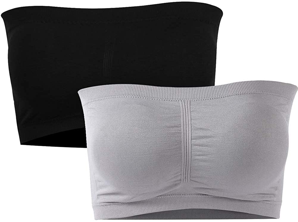 Price:$12.99 PUREMSX Women's Strapless Bandeau Bra, Basic Wire-Free Summer Seamless Bandeau Tube Top Workout Bra 2 Pack at Amazon Women’s Clothing store