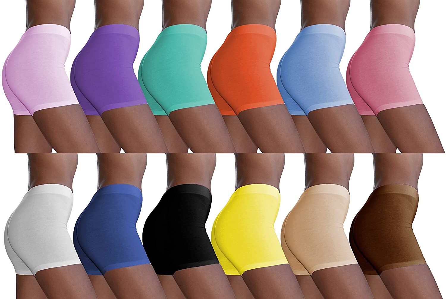 Price:$32.99 Sexy Basics Women's 12 Pack Cotton Stretch Light Weight Boyshort Boxer Brief Undershorts (12 PACK- POPPING SOLIDS, LARGE) at Amazon Women’s Clothing store