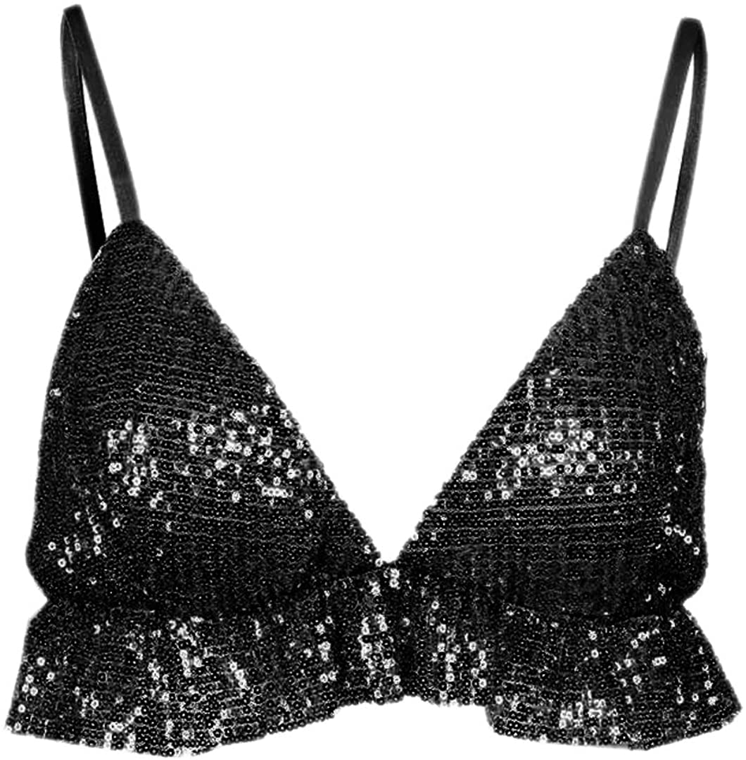 Price:$12.99 Naimo Women's Sequin Ruffle Crop Top Bralette Bra Rave Dance Tops at Amazon Women’s Clothing store