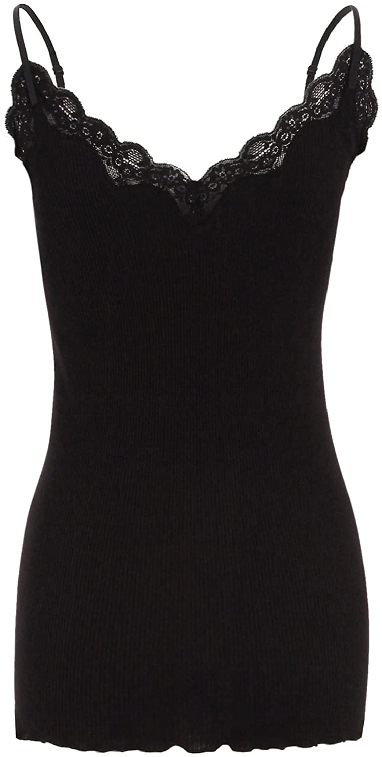 Price:$19.99 SilRiver Women's Silk Ribbed Camisole Tank Top Elegant Lace Neck Cami Undershirts at Amazon Women’s Clothing store