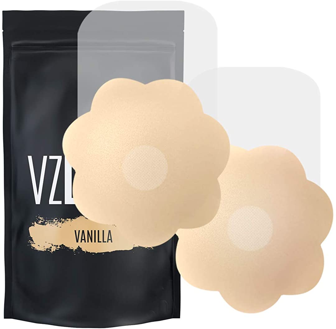 Price:$24.99 VZLUSH Invisible Breast Lift Petals Pasties with Soft Nipple Covers Waterproof Reusable Washable Adhesive (Large Cups, Vanilla) at Amazon Women’s Clothing store