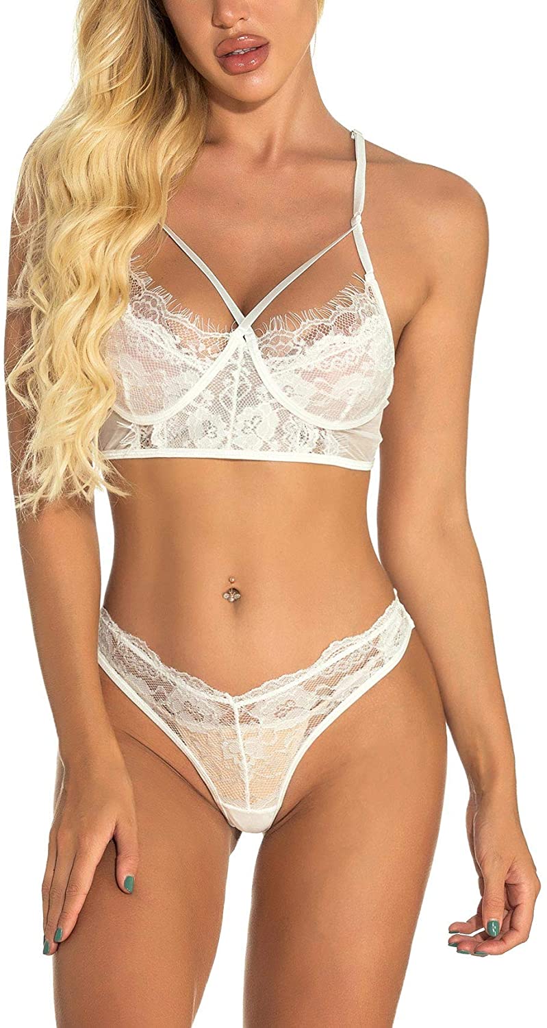 Price:$13.98    YIKAYI Lingerie for Women Lace Lingerie Sets Sexy Floral Bralettes Underwear 2Pcs  Clothing