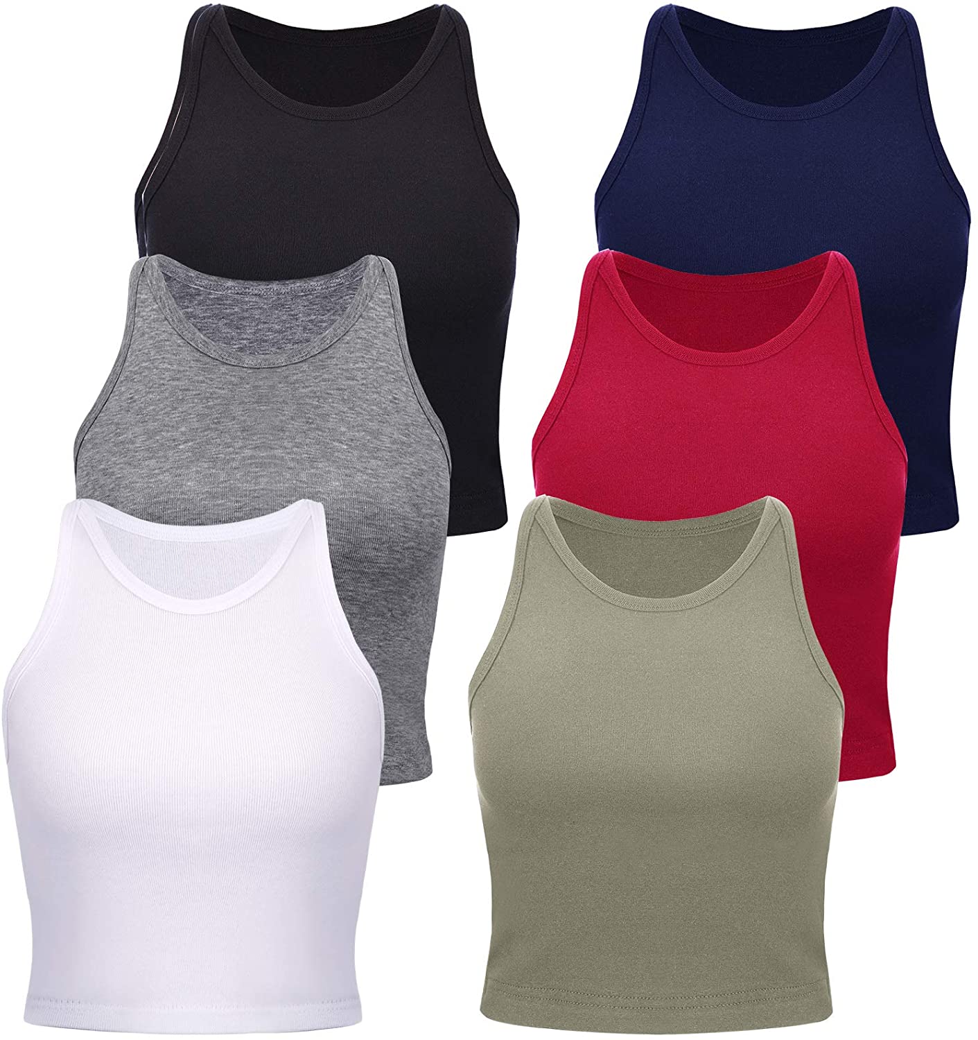 Price:$28.99 6 Pieces Women Cotton Basic Crop Tank Tops Sleeveless Racerback Sports Crop Tops for Daily Wearing at Amazon Women’s Clothing store