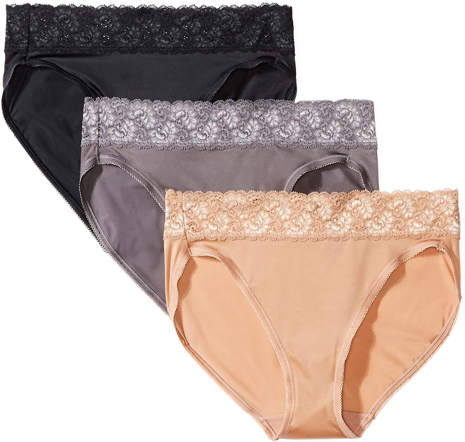 Price:$7.60    Amazon Brand - Arabella Women's Soft Microfiber Panty with Lace Waist, 3 Pack  Clothing