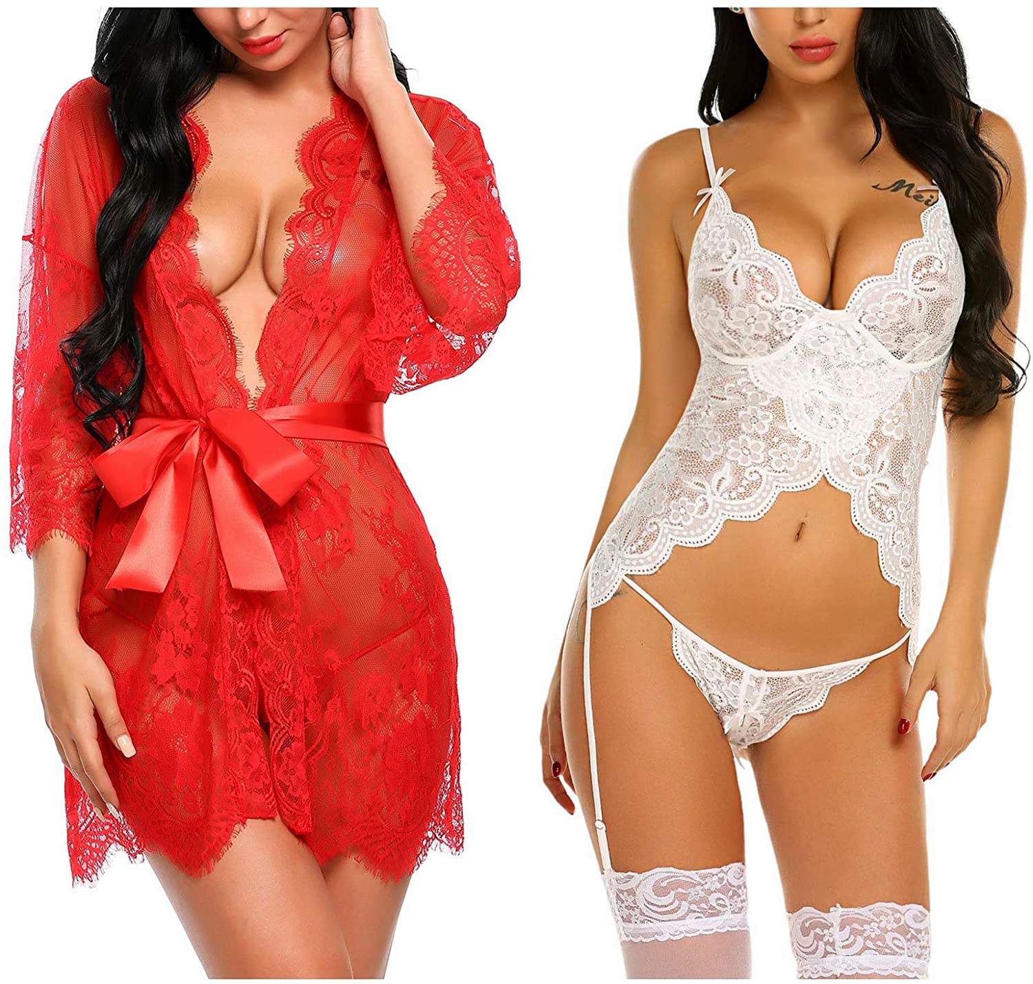 Price:$33.98 Avidlove Women's Lace Kimono Robe Babydoll Chemise (Red, Large) and Lingerie Set with Garter (White, Large) at Amazon Women’s Clothing store