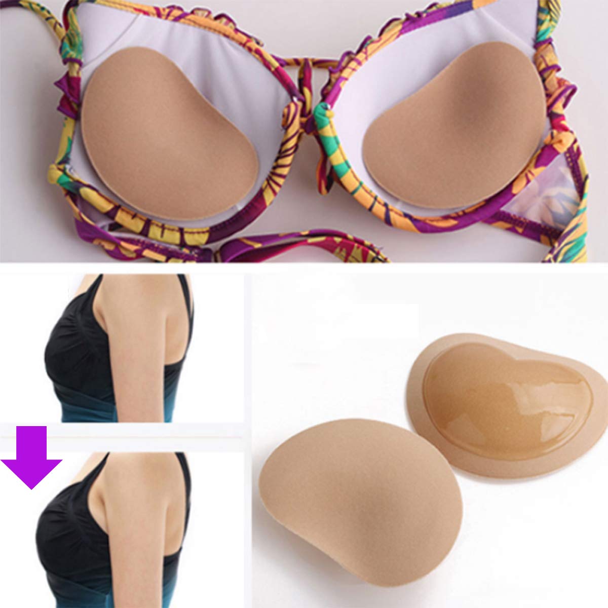 Price:$9.99    Silicone Adhesive Bra Pads Breast Inserts Breathable Push Up Sticky Bra Cups for Swimsuits & Bikini (Beige)  Clothing