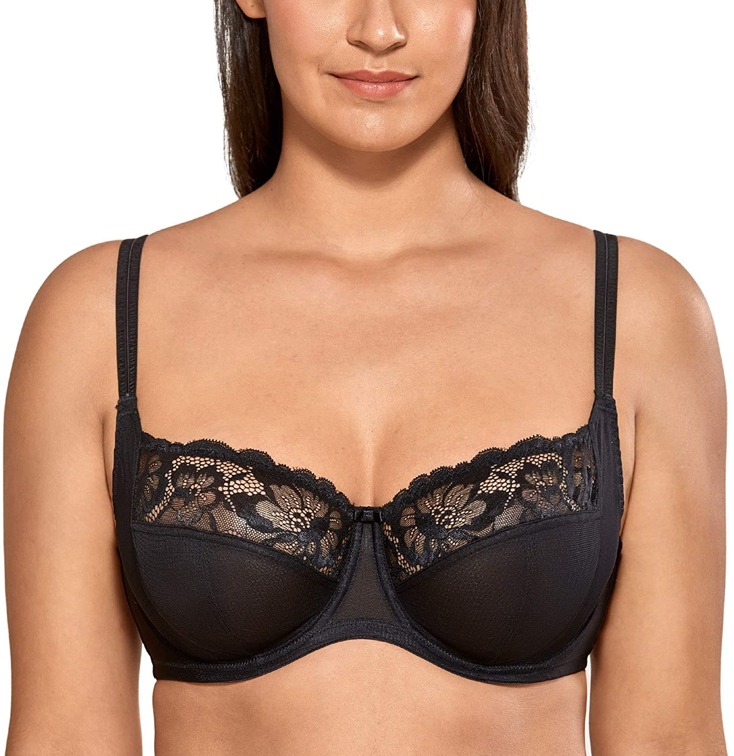 Price:$21.95 DELIMIRA Women's Non Padded Floral Lace Underwire Balconette Bra Plus Size at Amazon Women’s Clothing store