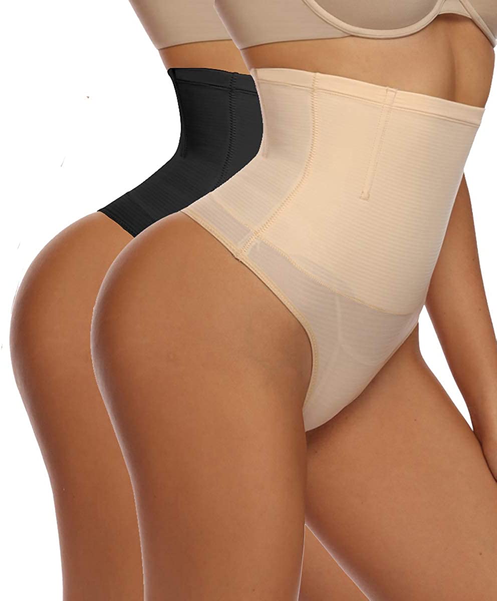Price:$8.99 NINGMI Women Middle Waist Tummy Control Thong Seamless Slim Body Shaper Underwear at Amazon Women’s Clothing store