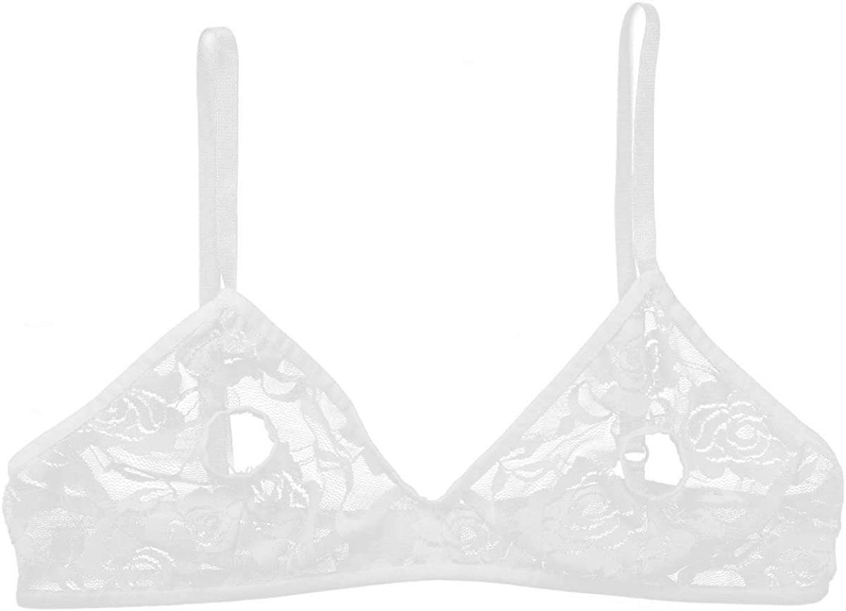 Price:$11.45 Oyolan Womens Sheer Mesh Floral Lace Hollow Out Nipple Bralette Wireless Unlined Lingerie Bra Top at Amazon Women’s Clothing store