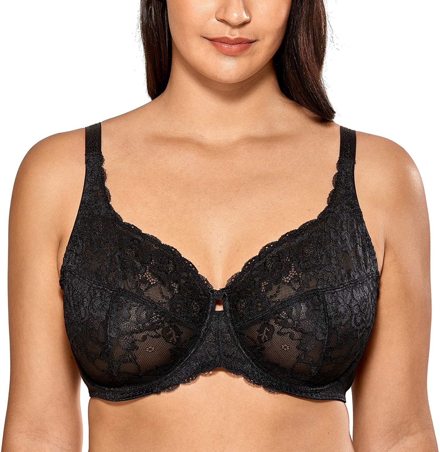 Price:$20.95 DELIMIRA Women's Lace Unlined Full Coverage Minimizer Underwire Bra at Amazon Women’s Clothing store
