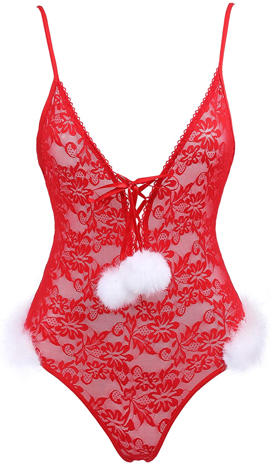 Price:$15.99 Amorbella Women's Sexy Christmas Santa Lingerie One Piece Lace Teddy (Red, Medium) at Amazon Women’s Clothing store