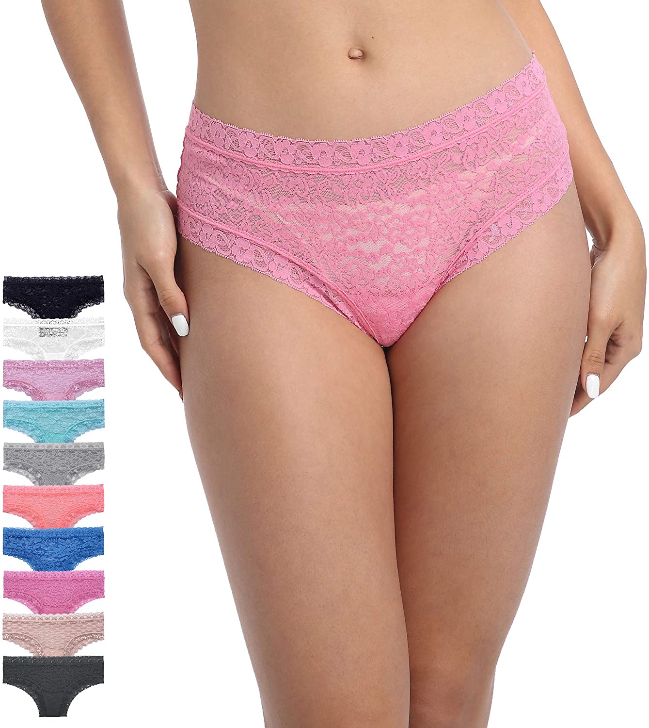 Price:$19.99 Pmrxi Pack of 8 Women All Lace Cheeky Hipster Panties Plus Size, Assorted 8 Different Lace Pattern Colors at Amazon Women’s Clothing store
