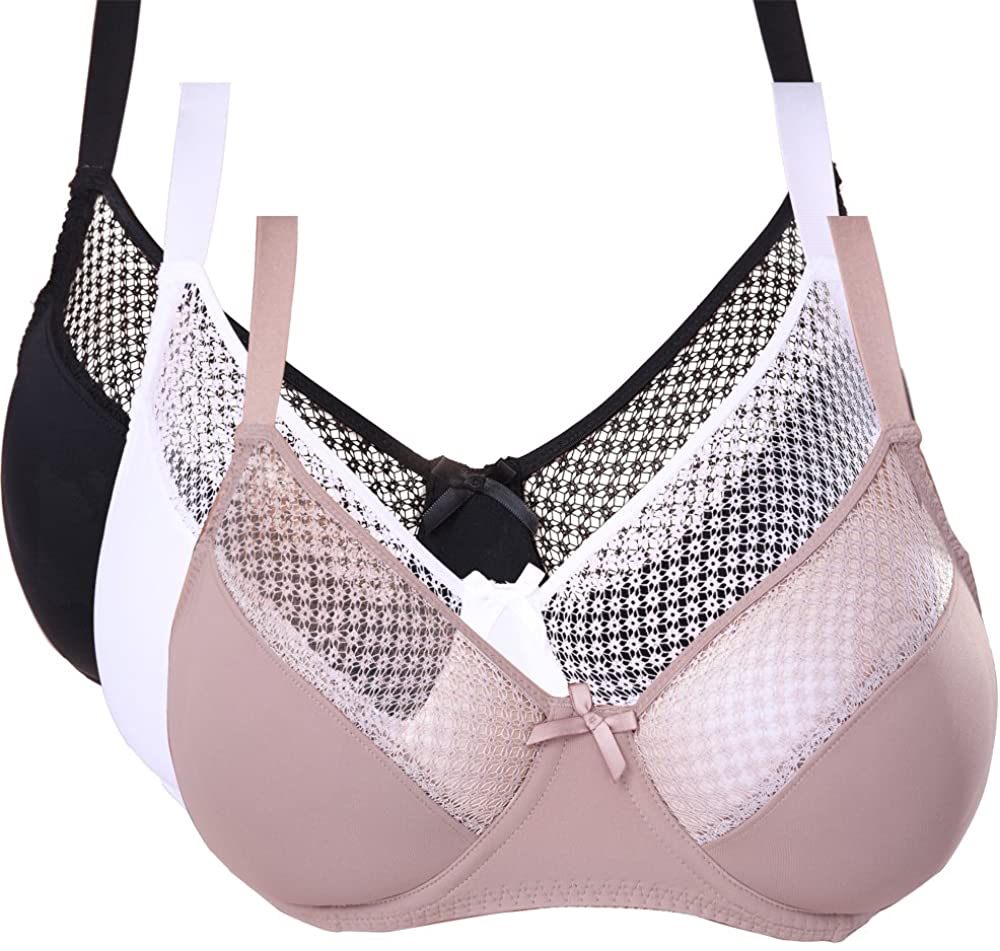 Price:$38.99 Curve Muse Women's Plus Size Unlined Minimizer Underwire Full Figure Bra-3Pack at Amazon Women’s Clothing store