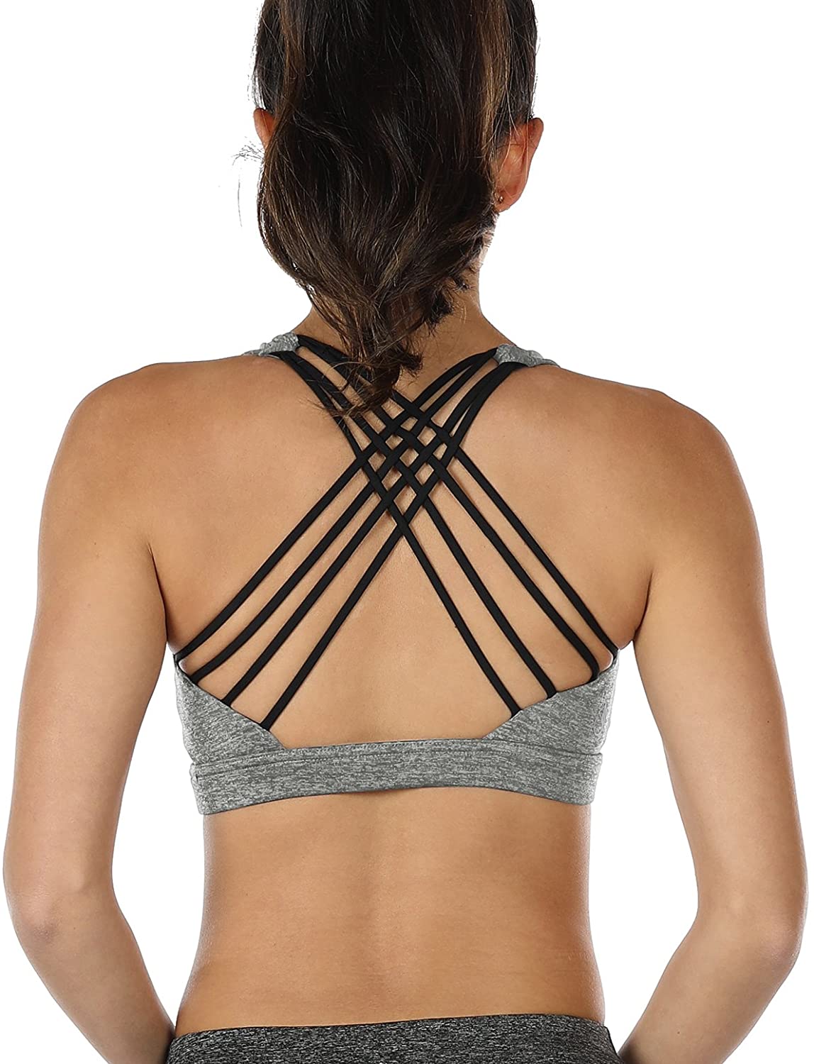 Price:$11.79 icyzone Sports Bras for Women - Activewear Strappy Padded Workout Yoga Tops Bra at Amazon Women’s Clothing store