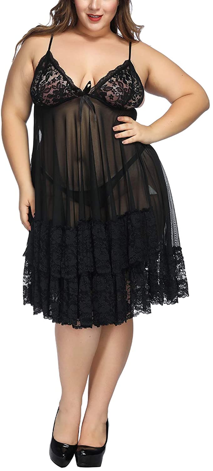Price:$14.99 Women Babydoll Lingerie Sheer Lace Chemise Halter Backless Sleepwear at Amazon Women’s Clothing store