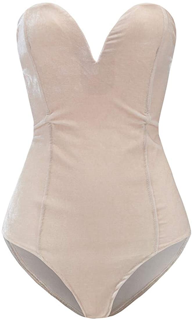 Price:$13.99 Clmbyrnm Women's V Neck Sleeveless Bodysuits Velvet Backless Lace Up Jumpsuit Leotard at Amazon Women’s Clothing store