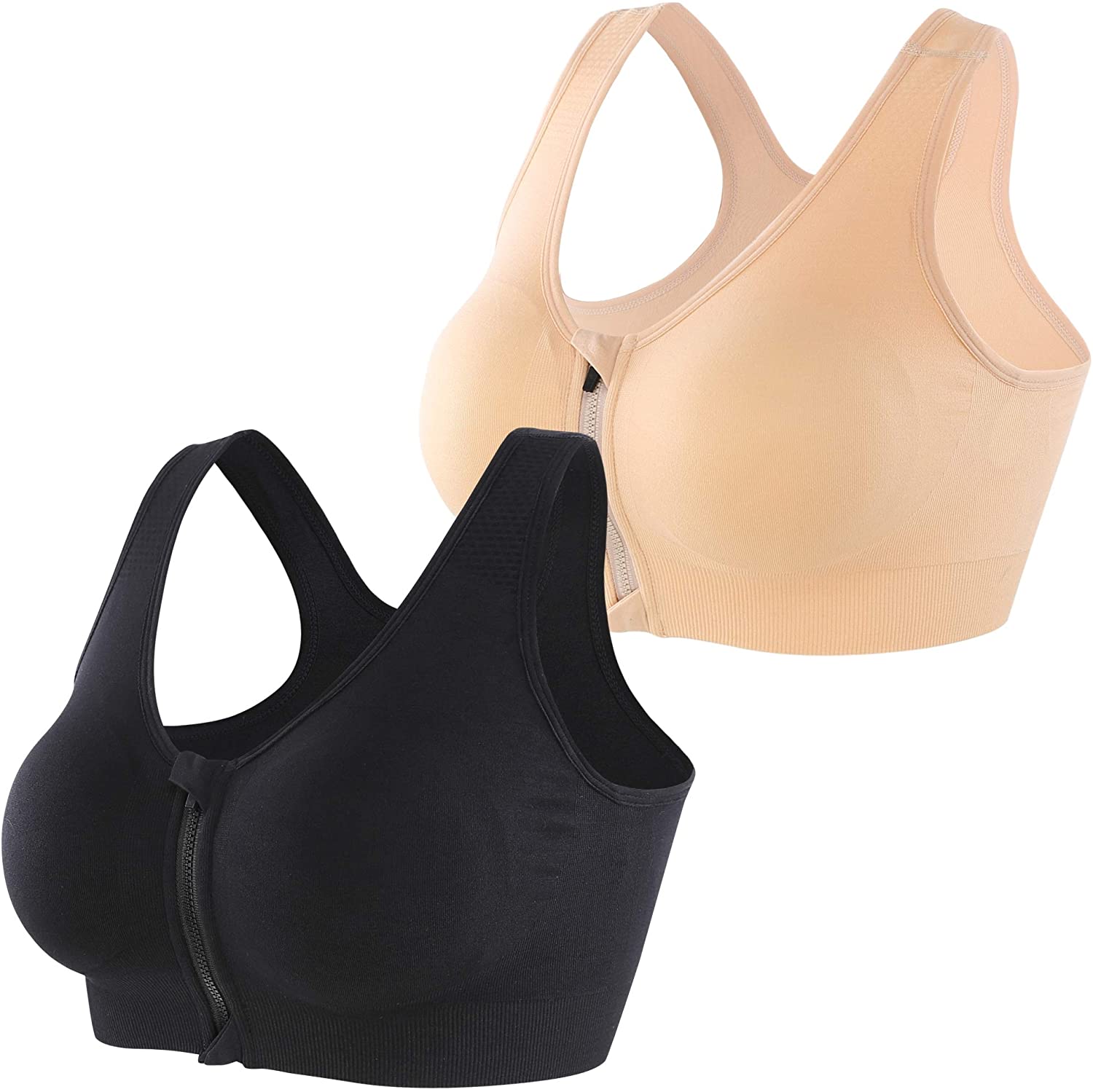 Price:$13.98 INIBUD Women's Sports Bra Post-Surgery Bra Zip Bra Zipper Front Wirefree Removable Pads Yoga Bra Zip Sports Bra at Amazon Women’s Clothing store