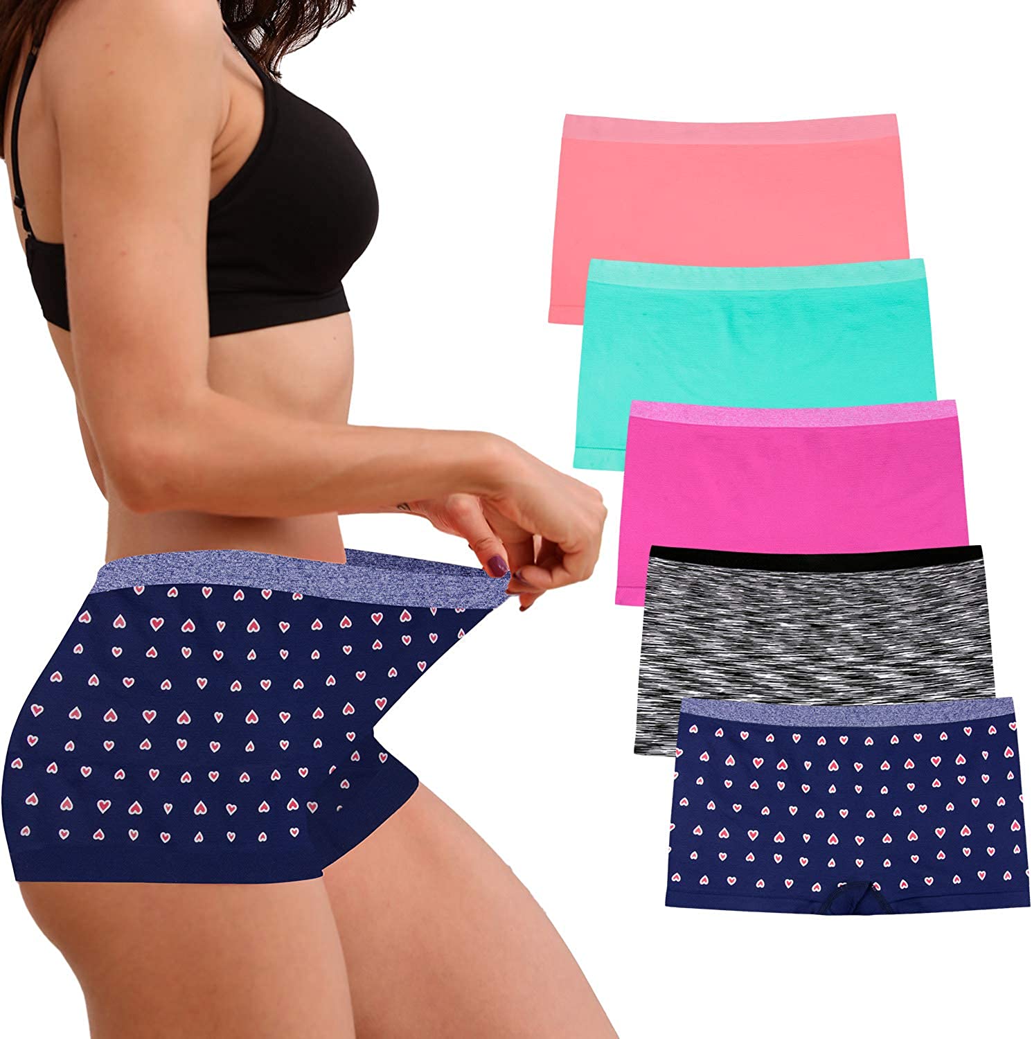 Price:$18.99 Womens Seamless Underwear Boyshort Ladies Panties Spandex Panty Workout Boxer Briefs 5-Pack at Amazon Women’s Clothing store