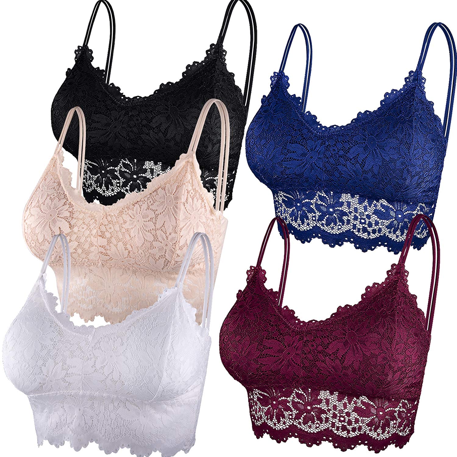 Price:$14.99    Duufin 5 Pcs Lace Bralette Padded Lace Bandeau Bra with Straps for Women Girls  Clothing