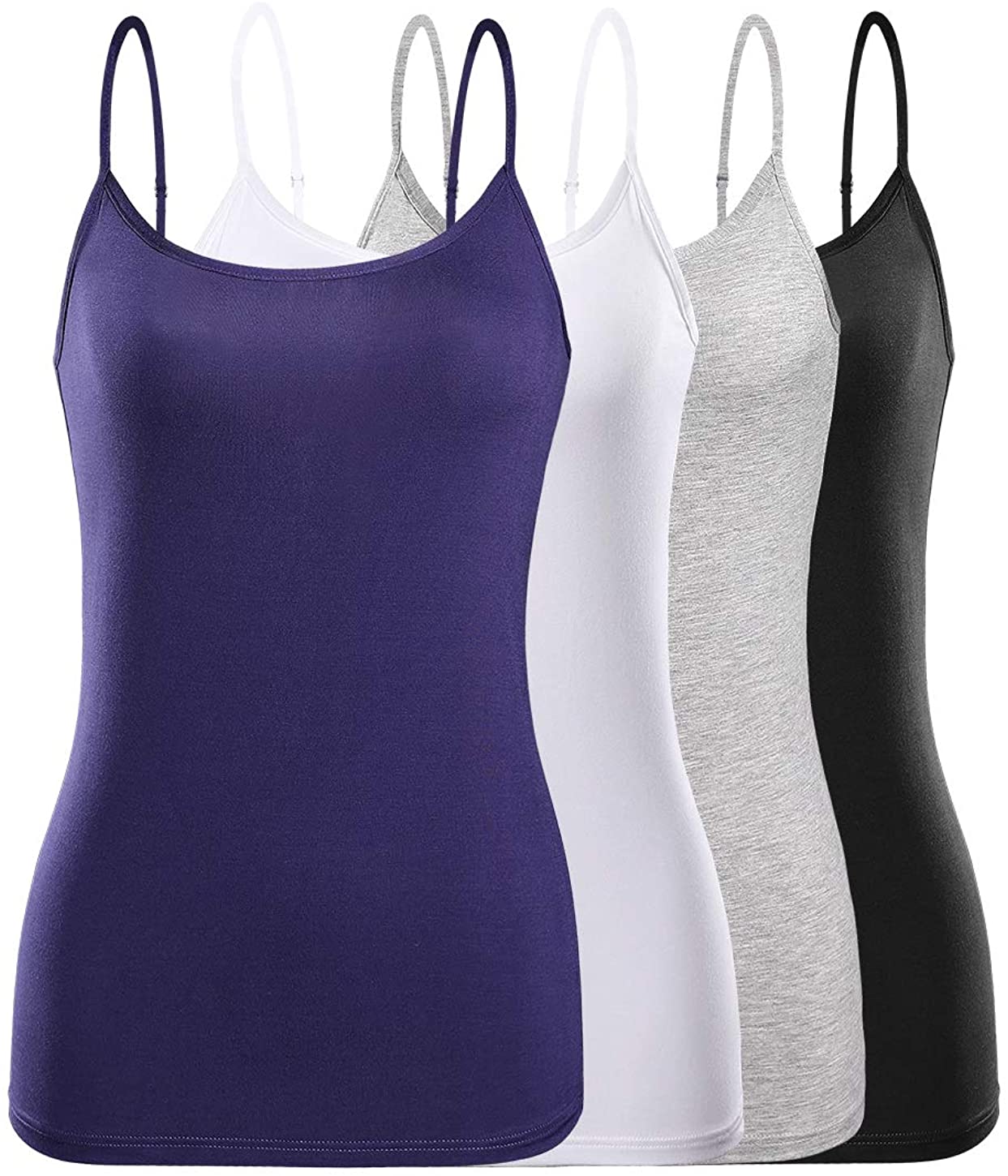 Price:$15.99 Air Curvey 2&4 PCS Basic Camisole for Women Cami Tanks Adjustable Spaghetti Strap Tank Tops at Amazon Women’s Clothing store
