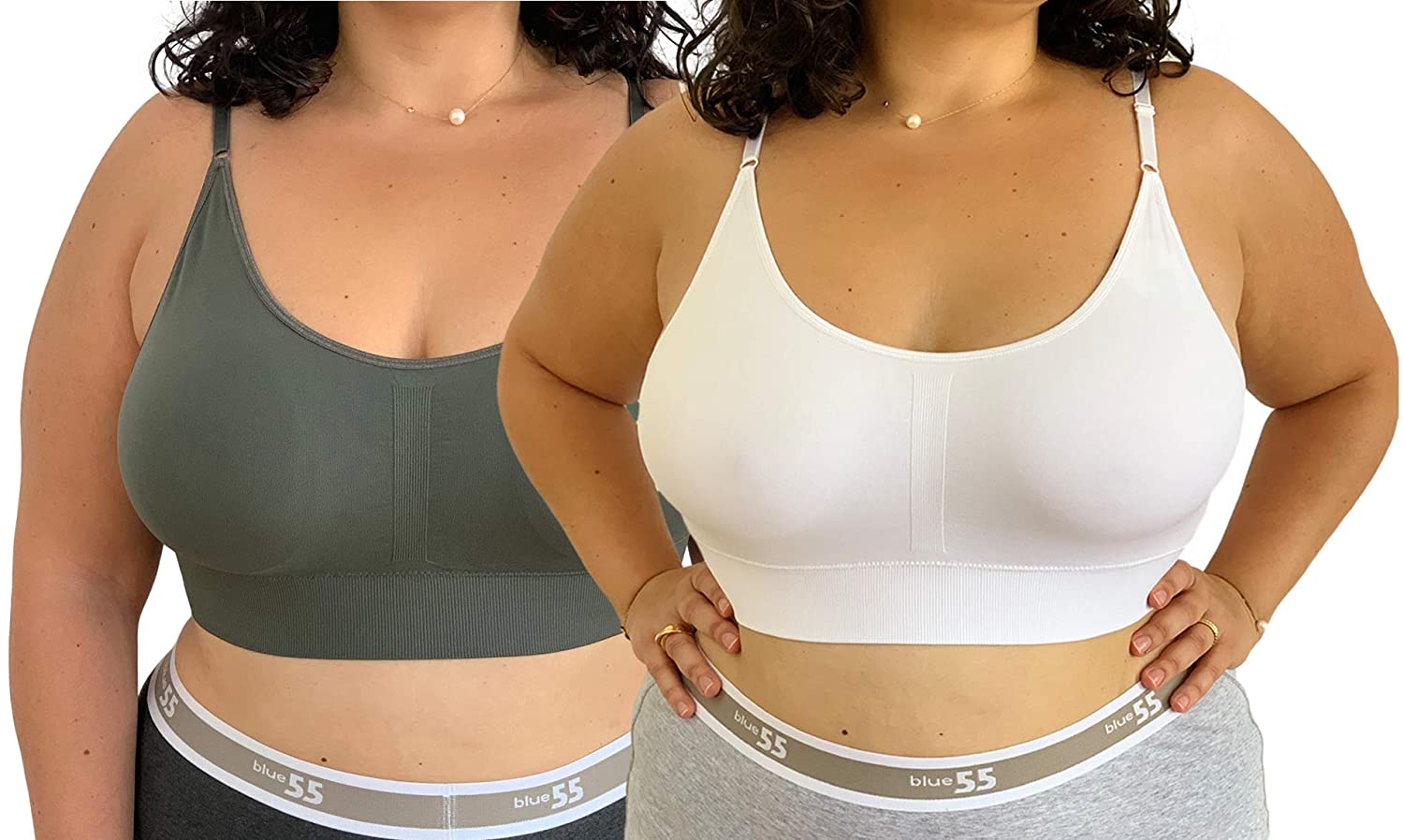 Price:$19.98 Blue 55 Women's Bralette Plus Size Sexy Everyday Basic Padded Wireless Bra Crop Top (White & Charcoal, Plus Size) at Amazon Women’s Clothing store