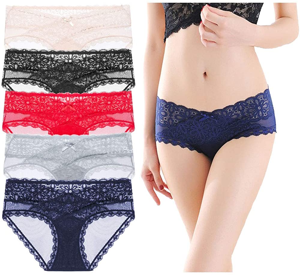Price:$17.88 Panties Women's Underwear-Triangle for Women，Sexy Lace Bikini Panty Soft Hipster Breathable (Pack of 5) at Amazon Women’s Clothing store