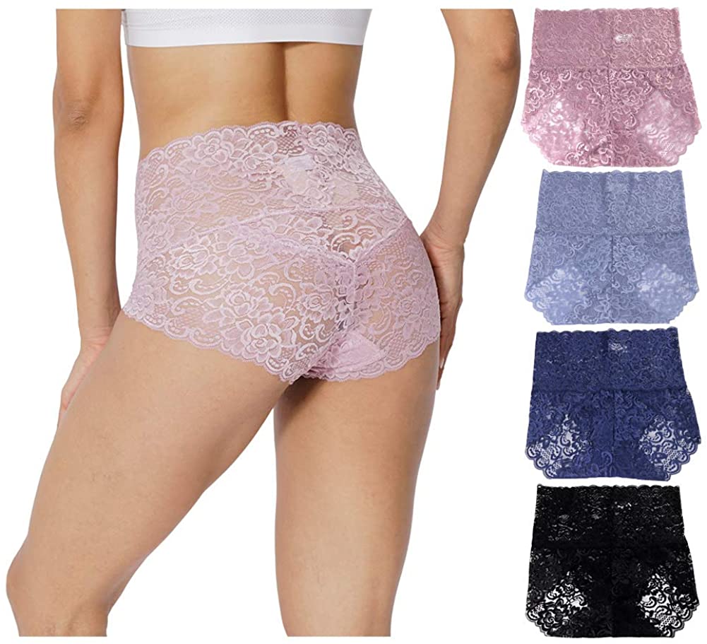 Price:$16.99 KYY Women's Lace Underwear Briefs High Waist Full Coverage Soft Breathable Ladies Panties 4 Pack at Amazon Women’s Clothing store
