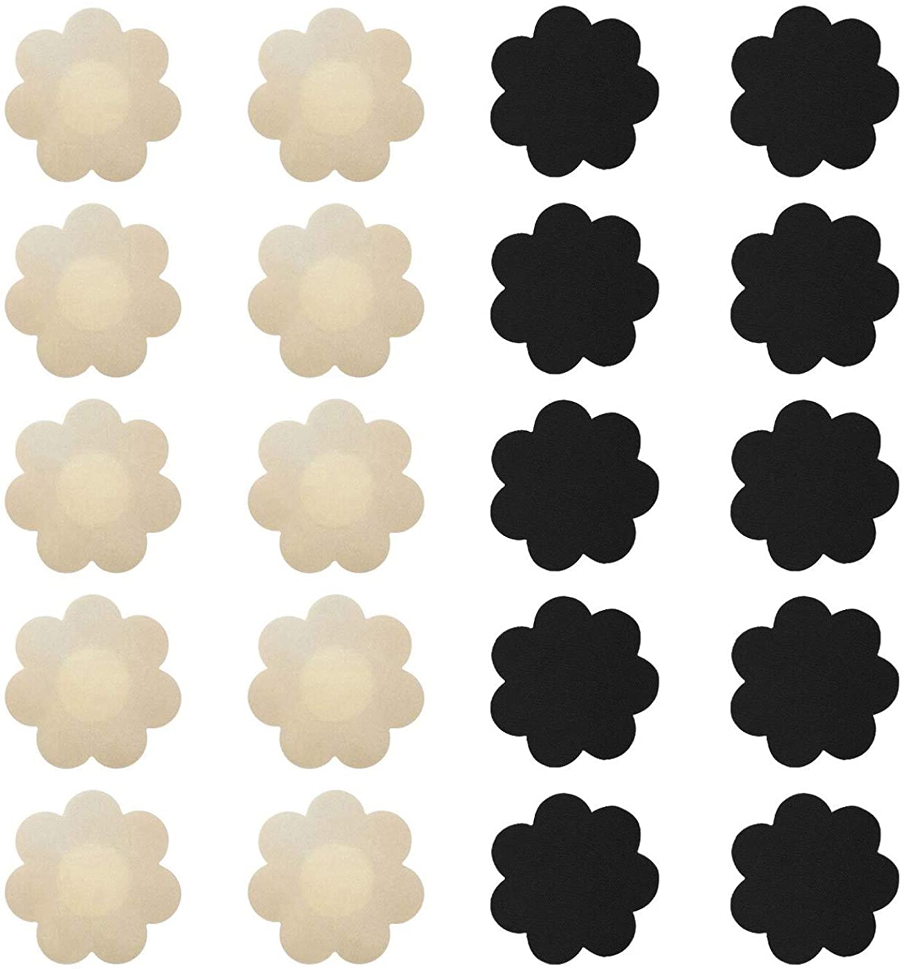 Price:$10.99 Nipple Breast Covers, Disposable Breast Pasties Adhesive Bra Nippleless Cover (Black 10 Pairs + Beige 10 Pairs) at Amazon Women’s Clothing store
