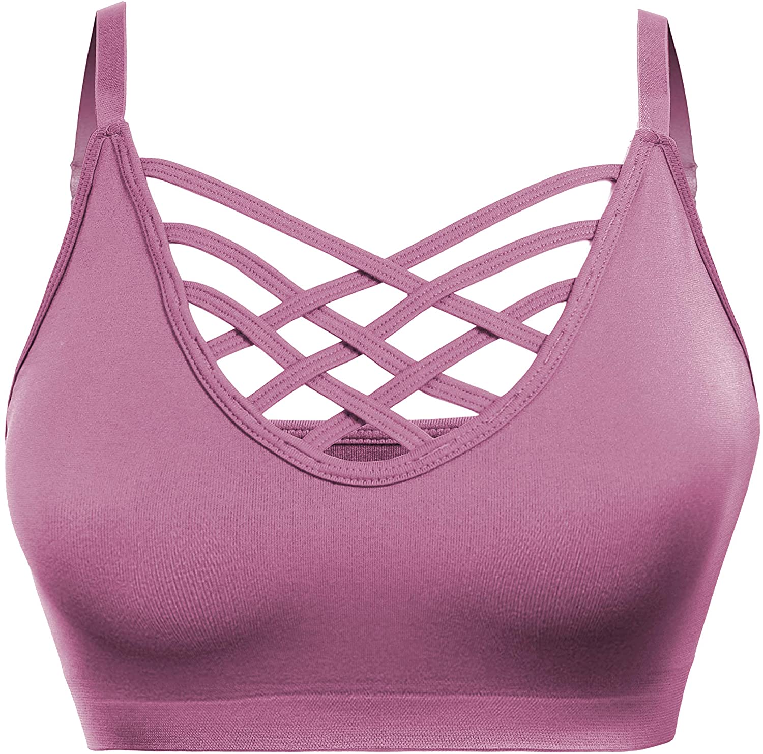Price:$9.85 Nolabel Womens Comfort Cami Crop Top Seamless Crisscross Front Strappy NO Padded Bralette Sports Bra Top (S~3XL) at Amazon Women’s Clothing store