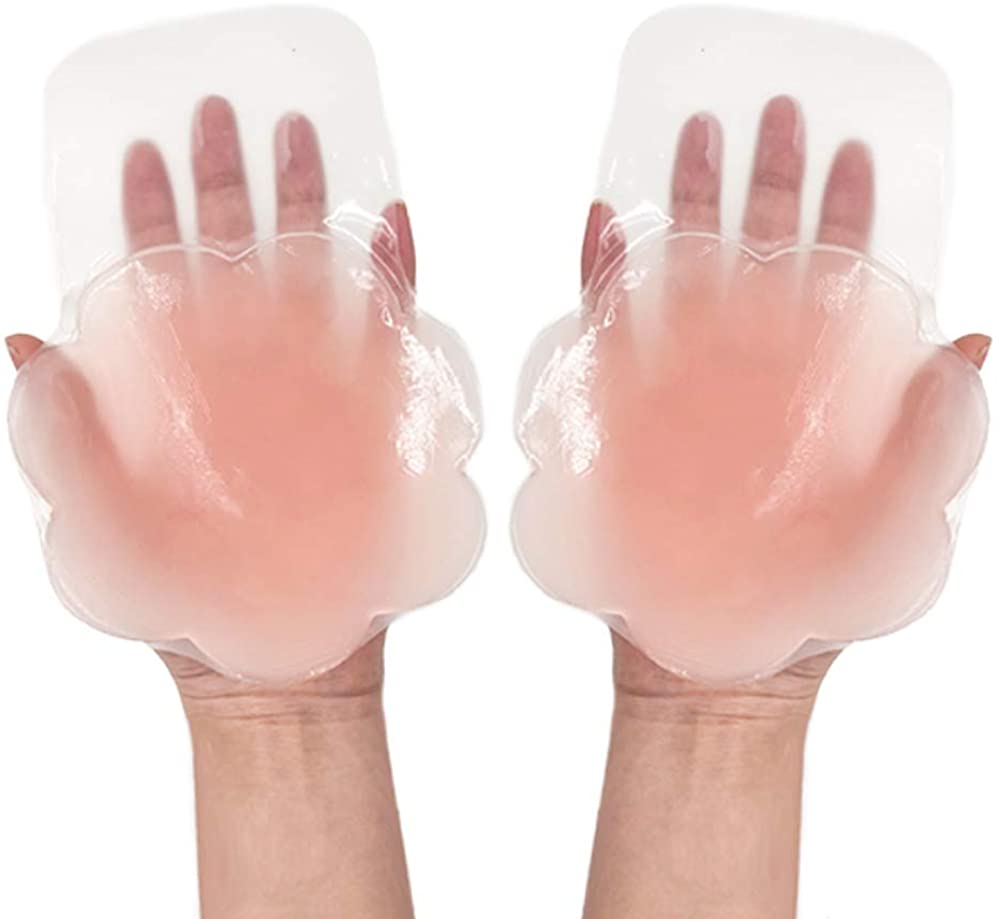 Price:$12.99 Nipple Covers- Adhesive Silicone Pasties 5.1 Inch Sticky Bra Strapless Breast Lift Reusable Plus Size Petals at Amazon Women’s Clothing store