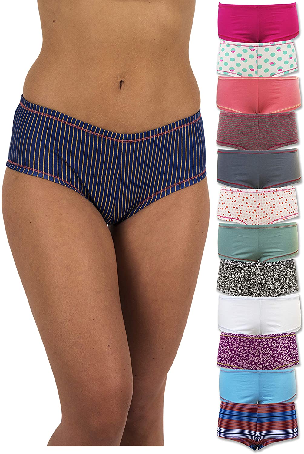 Price:$18.99 Sexy Basics Women's 12 Pack Cotton Stretch Boyshort Panties at Amazon Women’s Clothing store