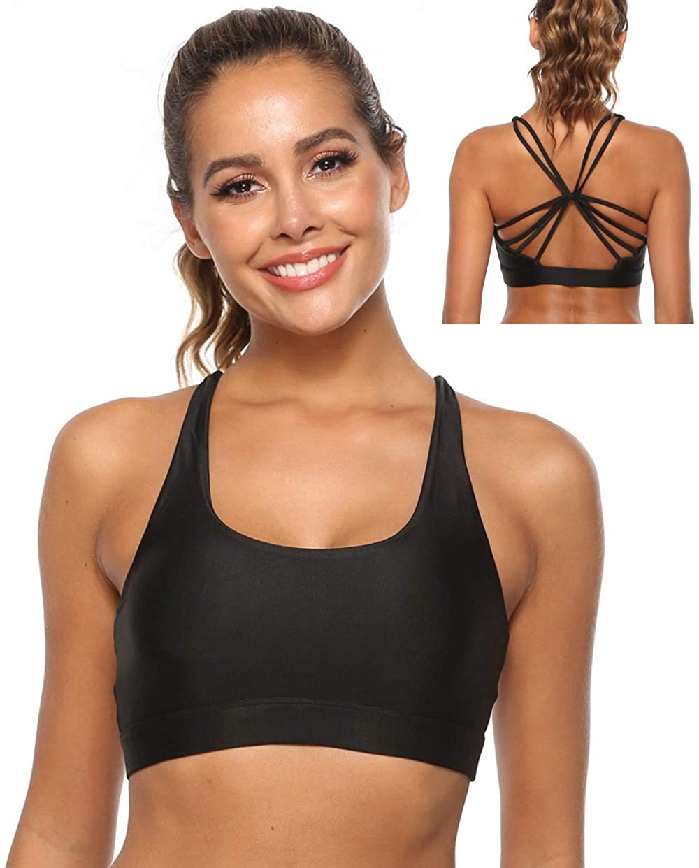 Price:$16.99 Sports Bras for Women - Activewear Strappy Padded Workout Yoga Tops Bra at Amazon Women’s Clothing store