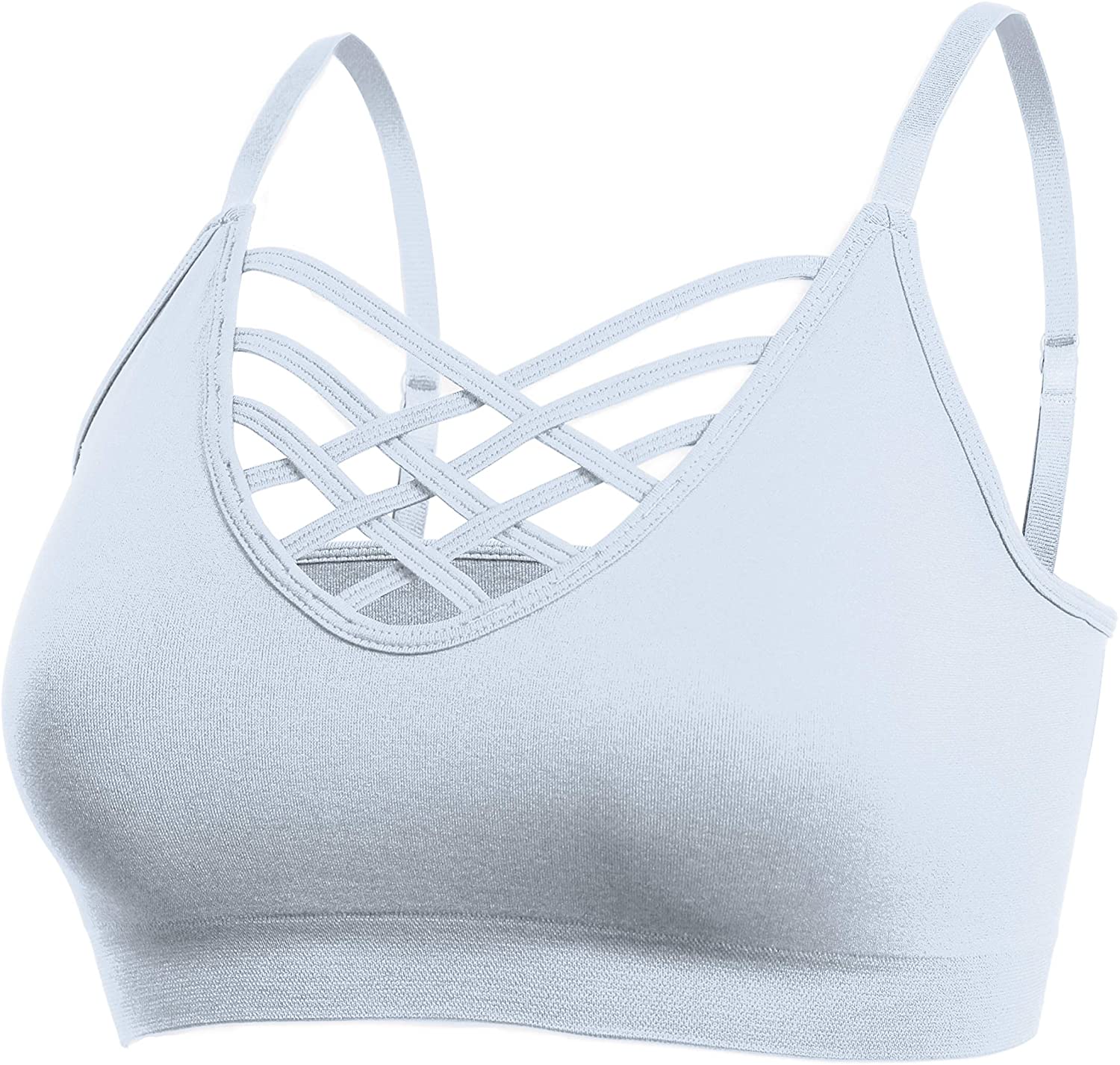 Price:$9.85 Nolabel Womens Comfort Cami Crop Top Seamless Crisscross Front Strappy Bralette Sports Bra Top with Removable Pads (S~3XL) at Amazon Women’s Clothing store