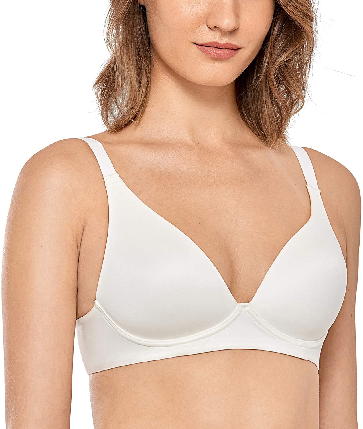Price:$21.99 Meliwoo Women's Comfort Padded Wire Free Triangle Plunge T-Shirt Bra at Amazon Women’s Clothing store