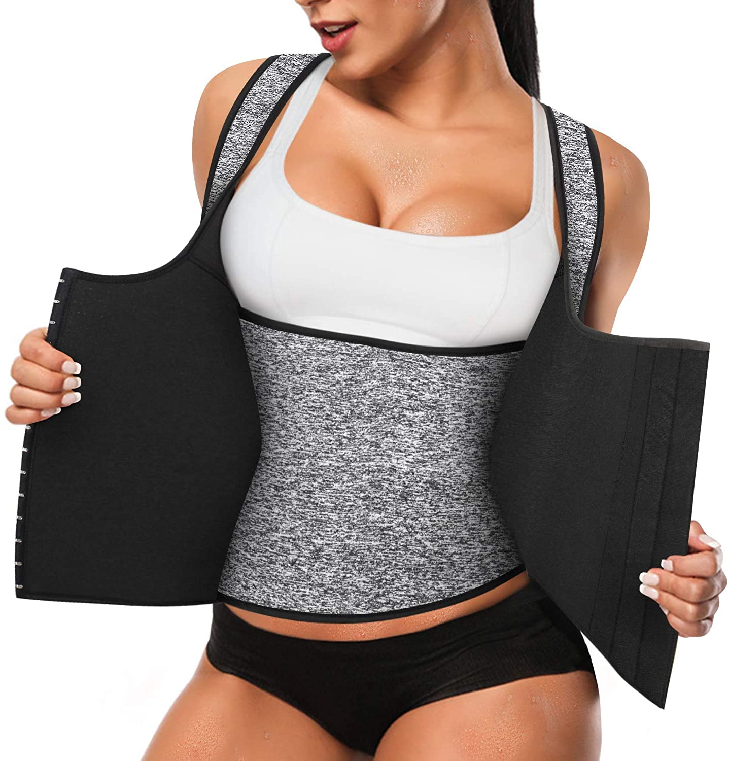 Price:$22.89 Junlan Women Neoprene Waist Trainer Vest Corset Tank Top Sauna Body Shaper Weight Loss at Amazon Women’s Clothing store