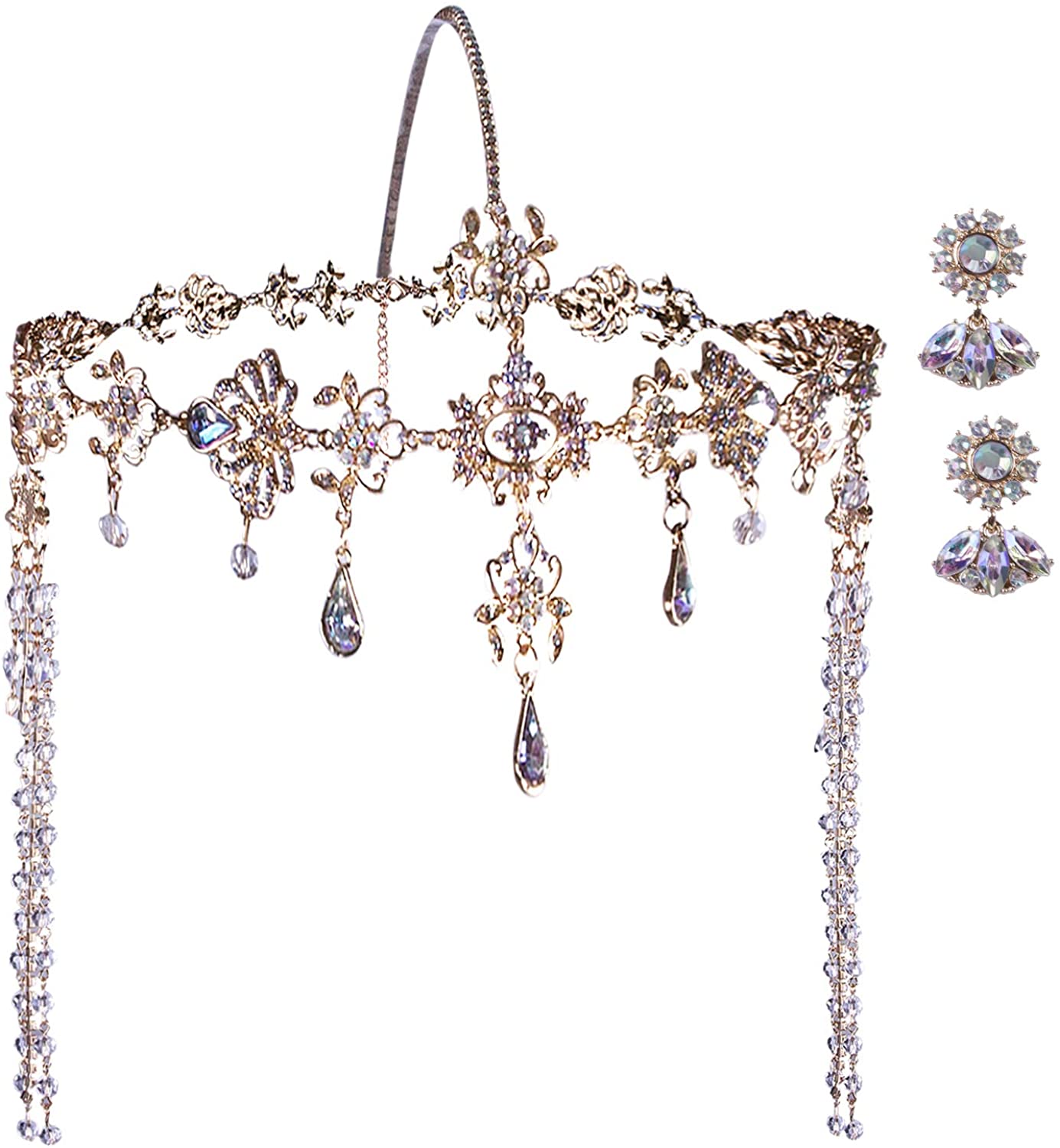 Price:$24.99 Vijiv Great Gatsby Headpiece + Earrings 1920s Roaring 20s Crystal Flapper Wedding Gatsby accessories Party at Amazon Women’s Clothing store
