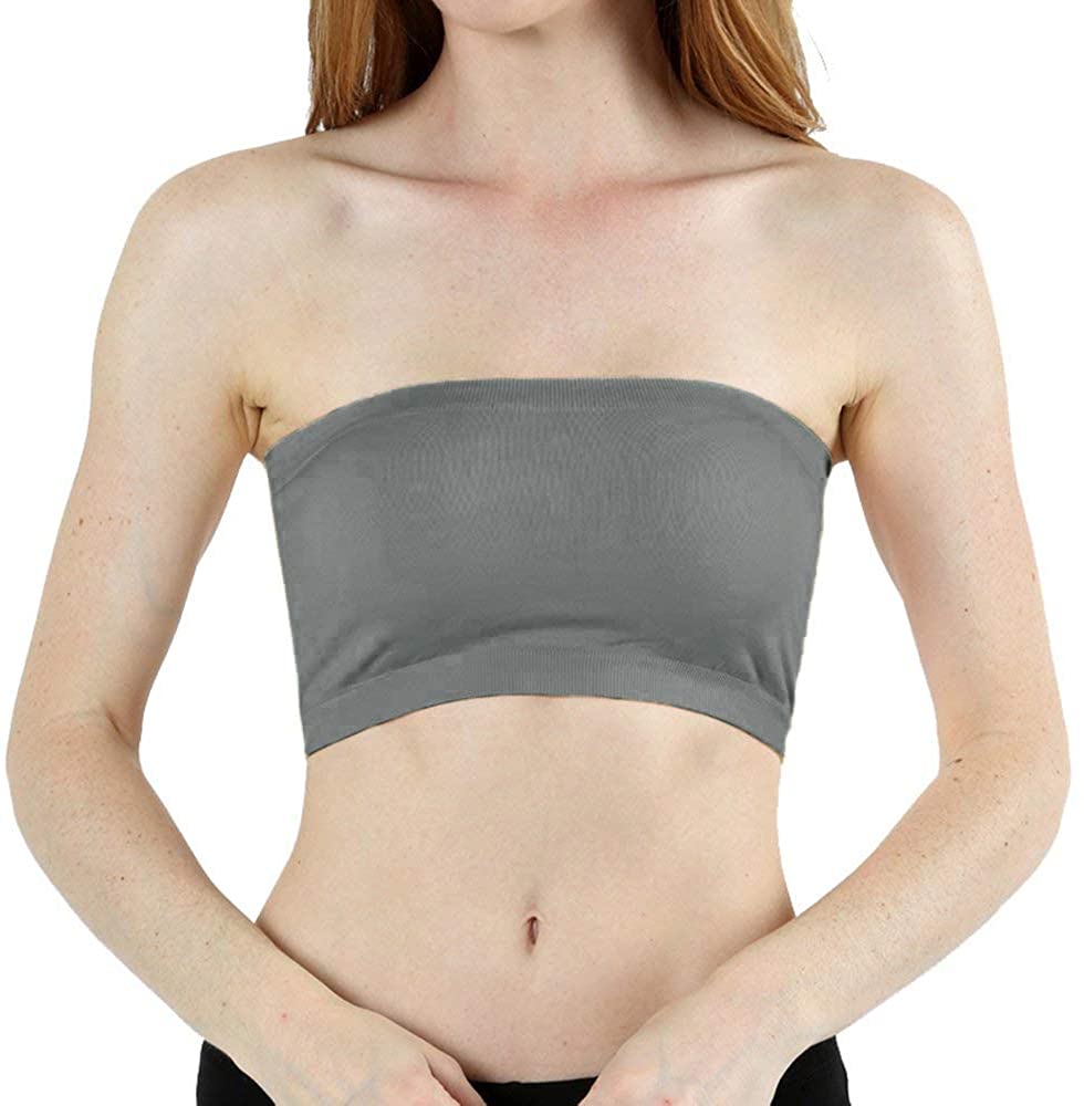 Price:$9.99 Zenana 2-Pack Bandeau Strapless Seamless Tube Bras (Mid Grey-2pk) at Amazon Women’s Clothing store