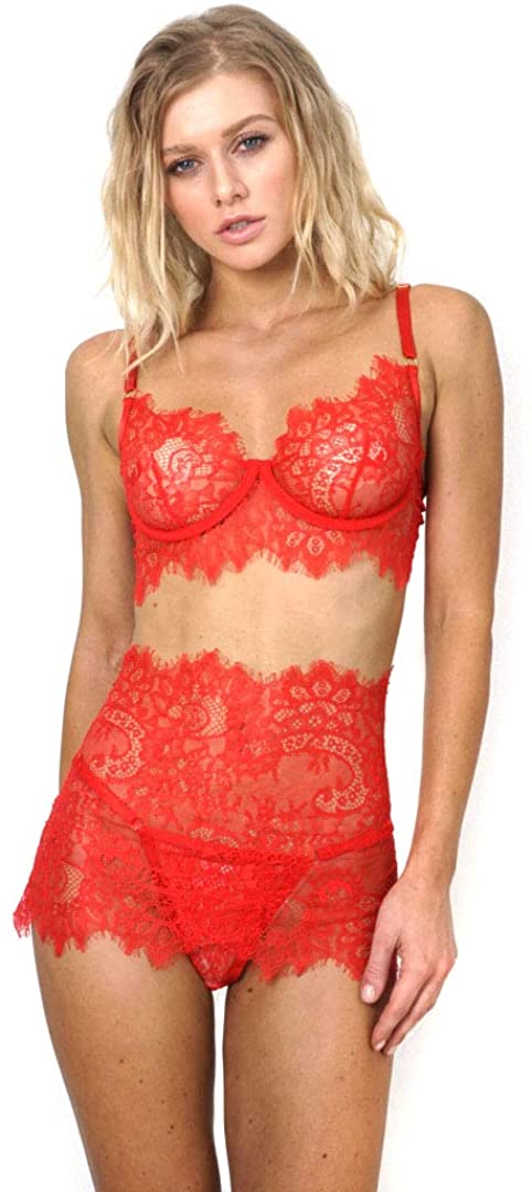 Price:$27.50    Under Her Shirt Lingerie for Women Lingerie Bra and Panty with High Waisted Skirt Sets Lace Babydoll  Clothing