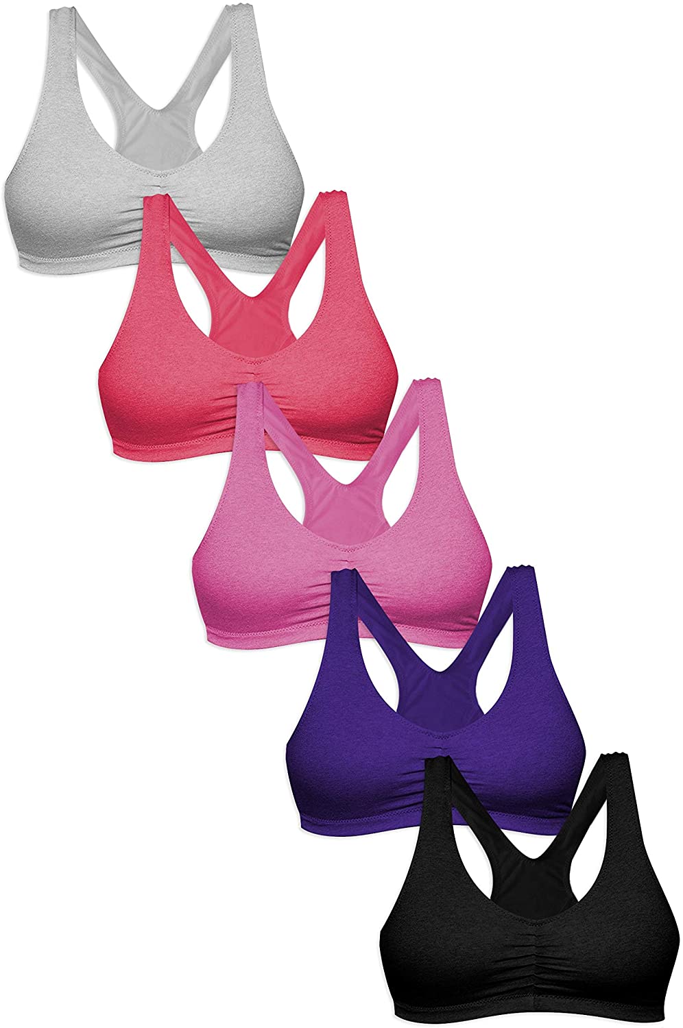 Price:$18.99    Sexy Basics Women's Cotton Spandex Racer Back Bra | 4 Way Stretch Pullover Sport Comfort Bra (5-Pack)  Clothing